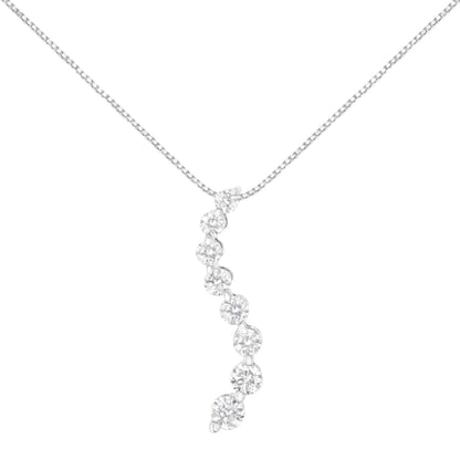 14K White Gold 3.0 Cttw Round-Brilliant & Baguette Cut Diamond S Shaped Graduated 18" Pendant Necklace (I-J Color, I2-I3 Clarity) Bids.com