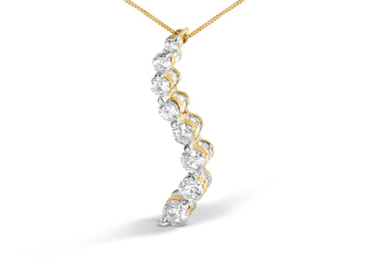 AGS Certified 14K Yellow Gold 3.0 Cttw Baguette and Brilliant Round-Cut Diamond Journey 18" Pendant Necklace (G-H Color, SI2-I1 Clarity) Bids.com