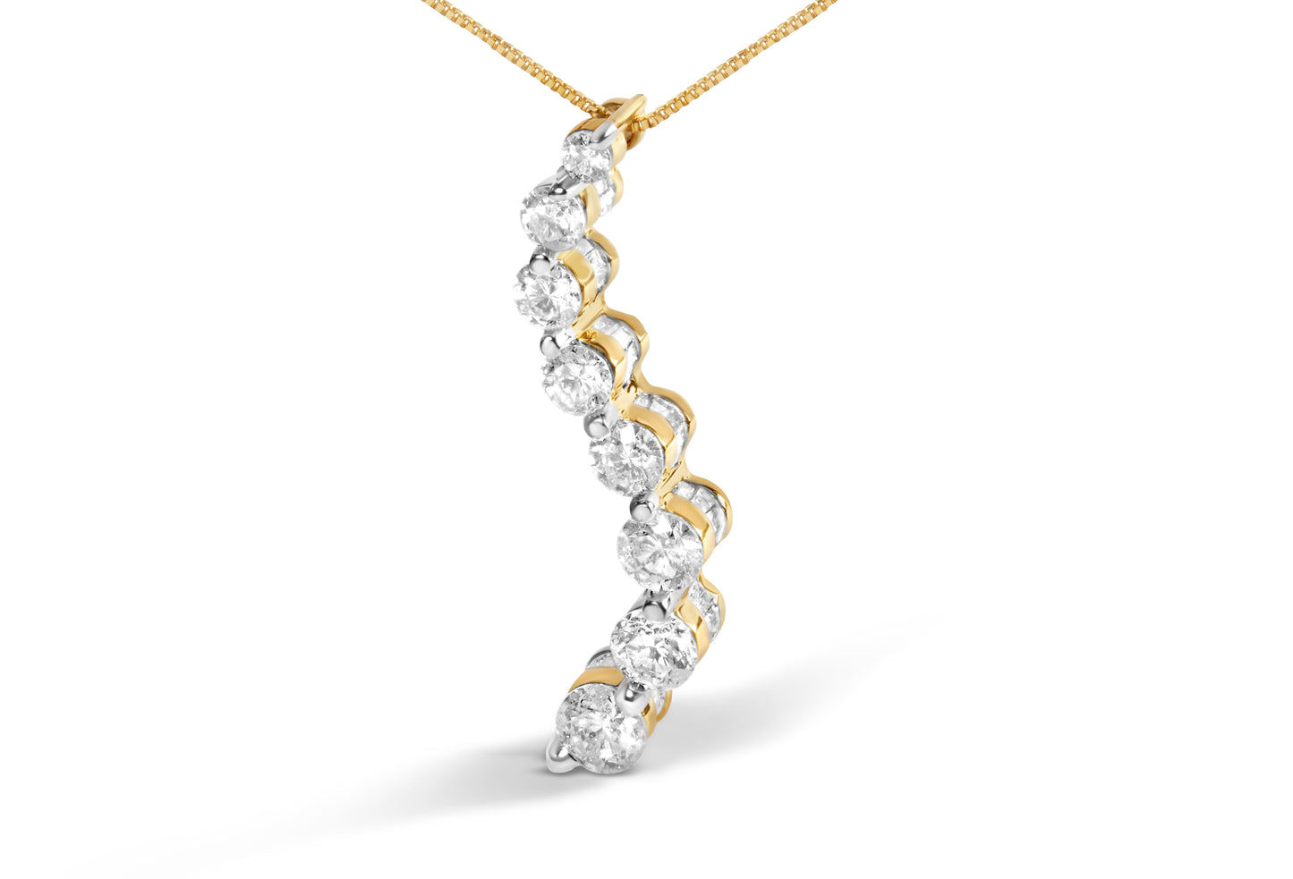 AGS Certified 14k Yellow Gold 3.0 Cttw Baguette and Brilliant Round-Cut Diamond Journey 18" Pendant Necklace (G-H Color, I1-I2 Clarity) Bids.com