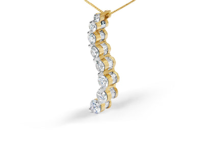 14k Yellow Gold 3.0 cttw Baguette and Brilliant Round-Cut Diamond Journey 18" Pendant Necklace (I-J Color, I2-I3 Clarity) Bids.com