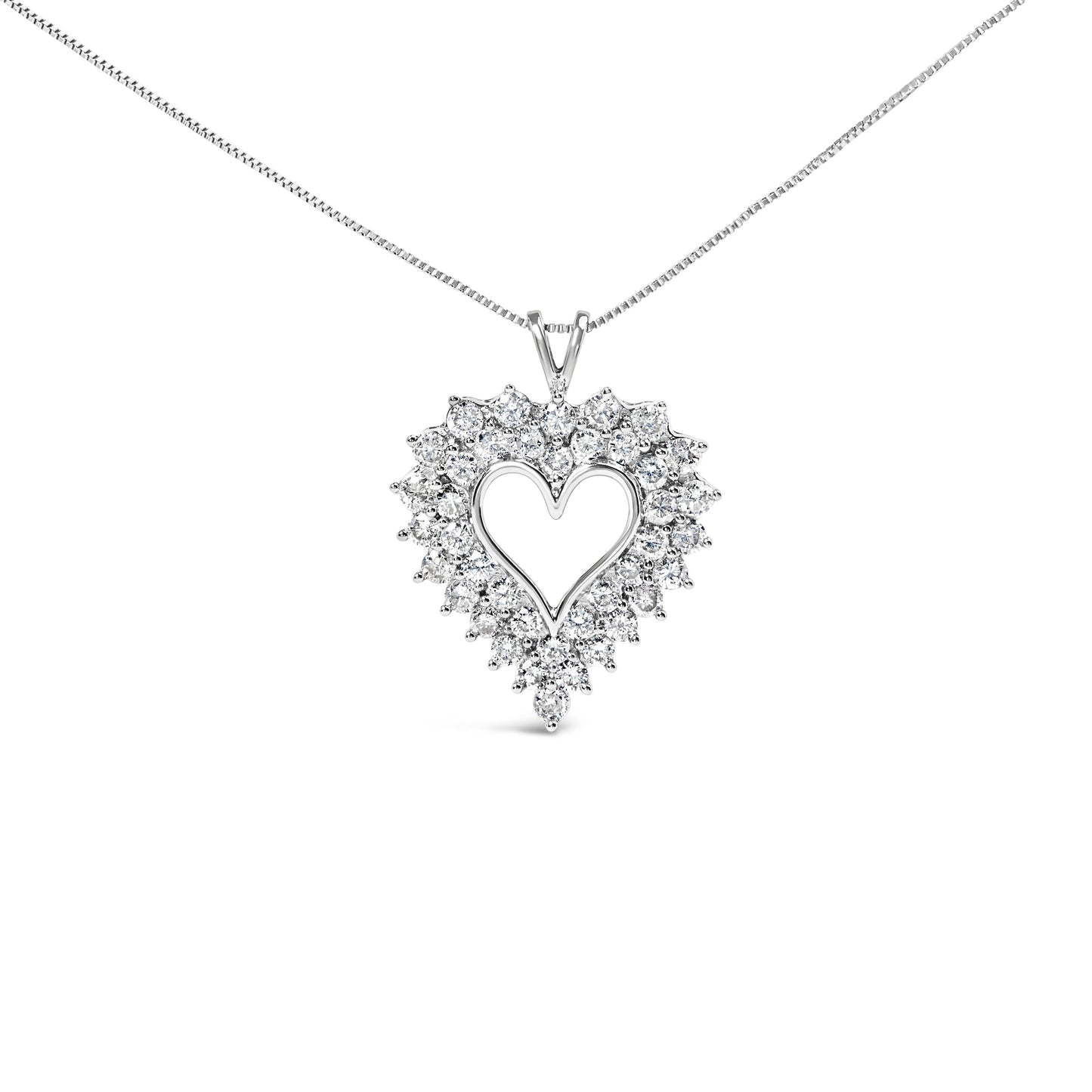 925 Sterling Silver 4.0 Cttw Diamond Two Row Open Heart 18" Pendant Necklace (I-J Color, I2-I3 Clarity) Bids.com