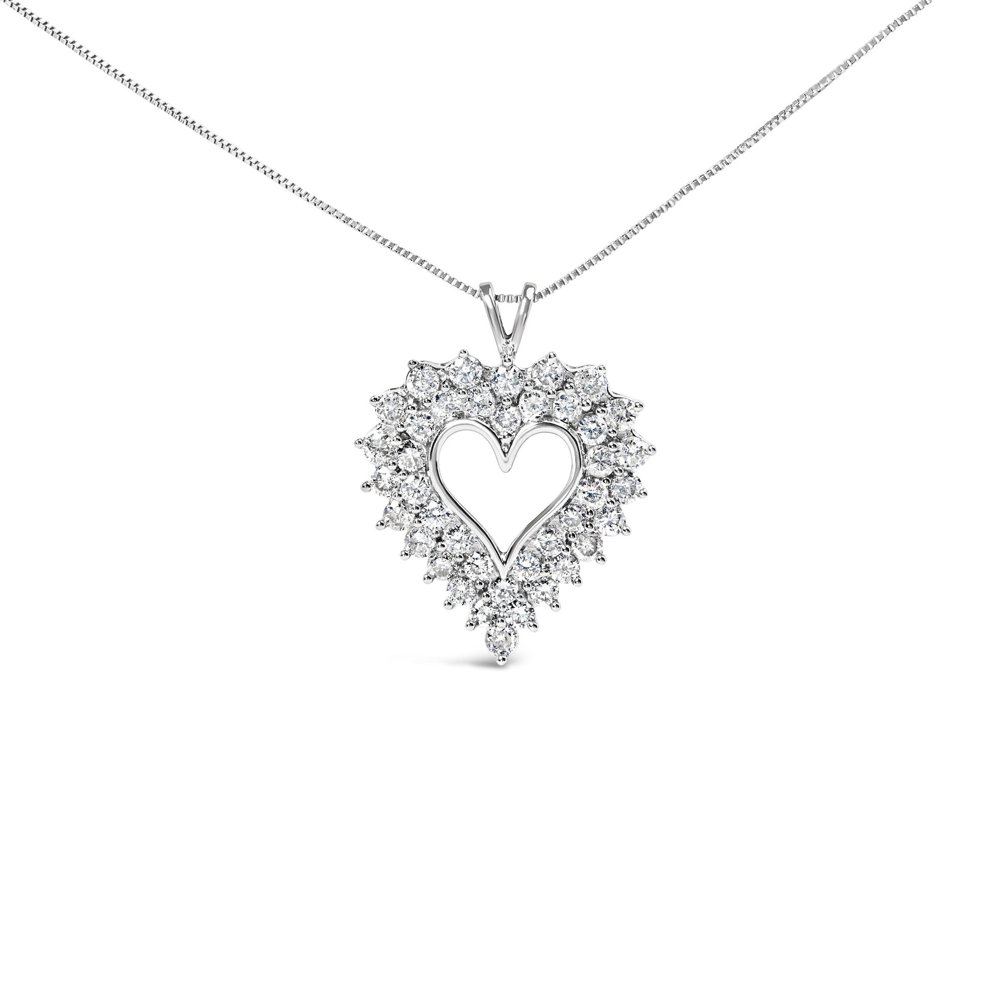 925 Sterling Silver 4.0 Cttw Diamond Two Row Open Heart 18" Pendant Necklace (I-J Color, I2-I3 Clarity) Bids.com
