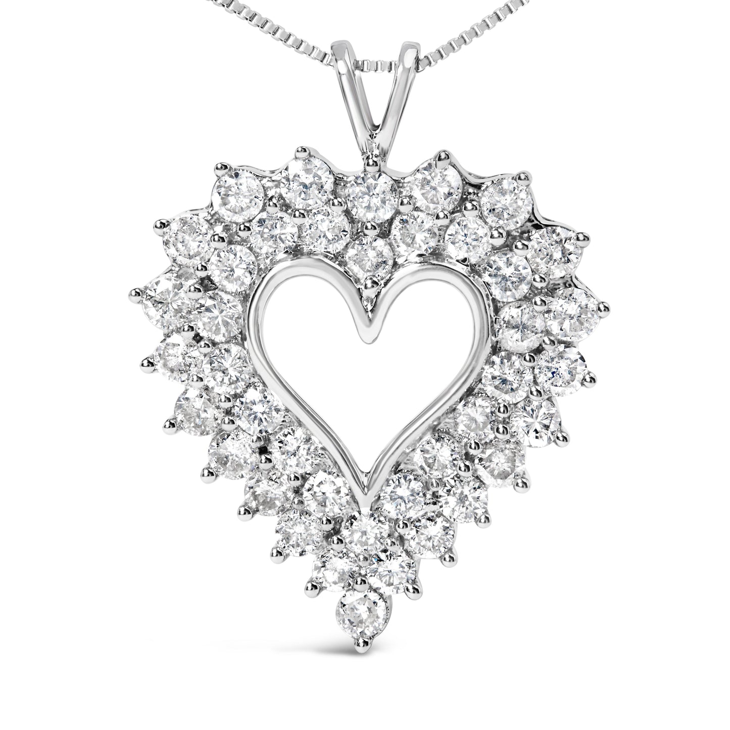 925 Sterling Silver 4.0 Cttw Diamond Two Row Open Heart 18" Pendant Necklace (I-J Color, I2-I3 Clarity) Bids.com
