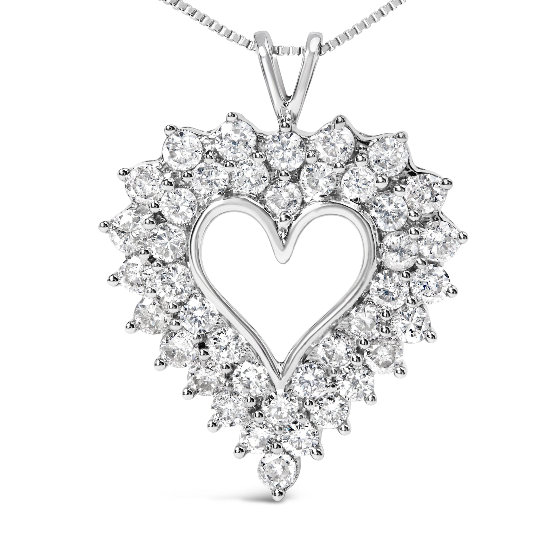 925 Sterling Silver 4.0 Cttw Diamond Two Row Open Heart 18" Pendant Necklace (I-J Color, I2-I3 Clarity) Bids.com