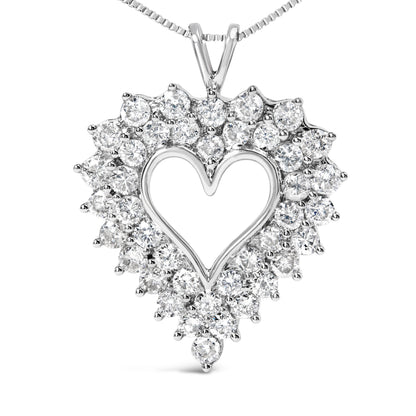925 Sterling Silver 4.0 Cttw Diamond Two Row Open Heart 18" Pendant Necklace (I-J Color, I2-I3 Clarity) Bids.com
