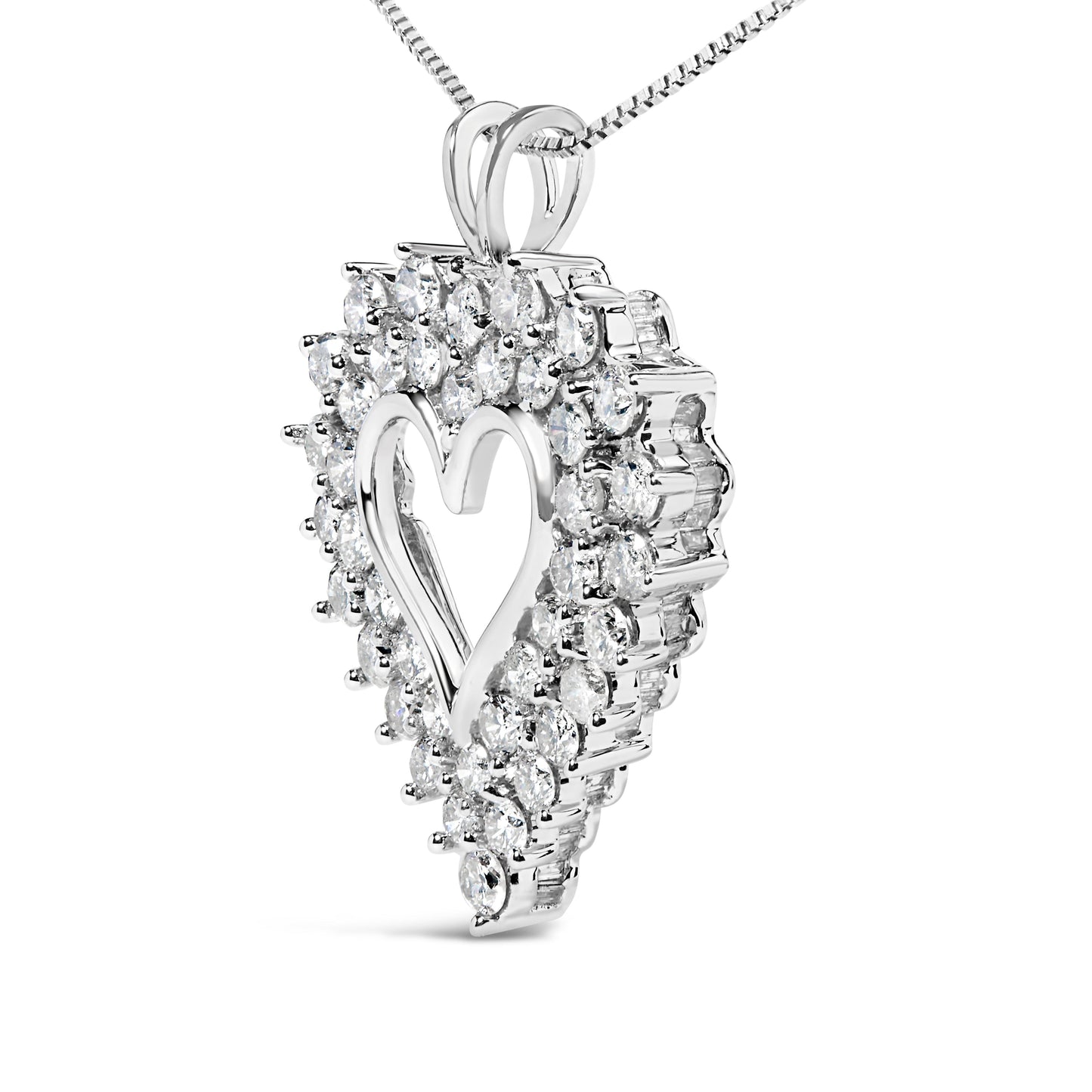 925 Sterling Silver 4.0 Cttw Diamond Two Row Open Heart 18" Pendant Necklace (I-J Color, I2-I3 Clarity) Bids.com