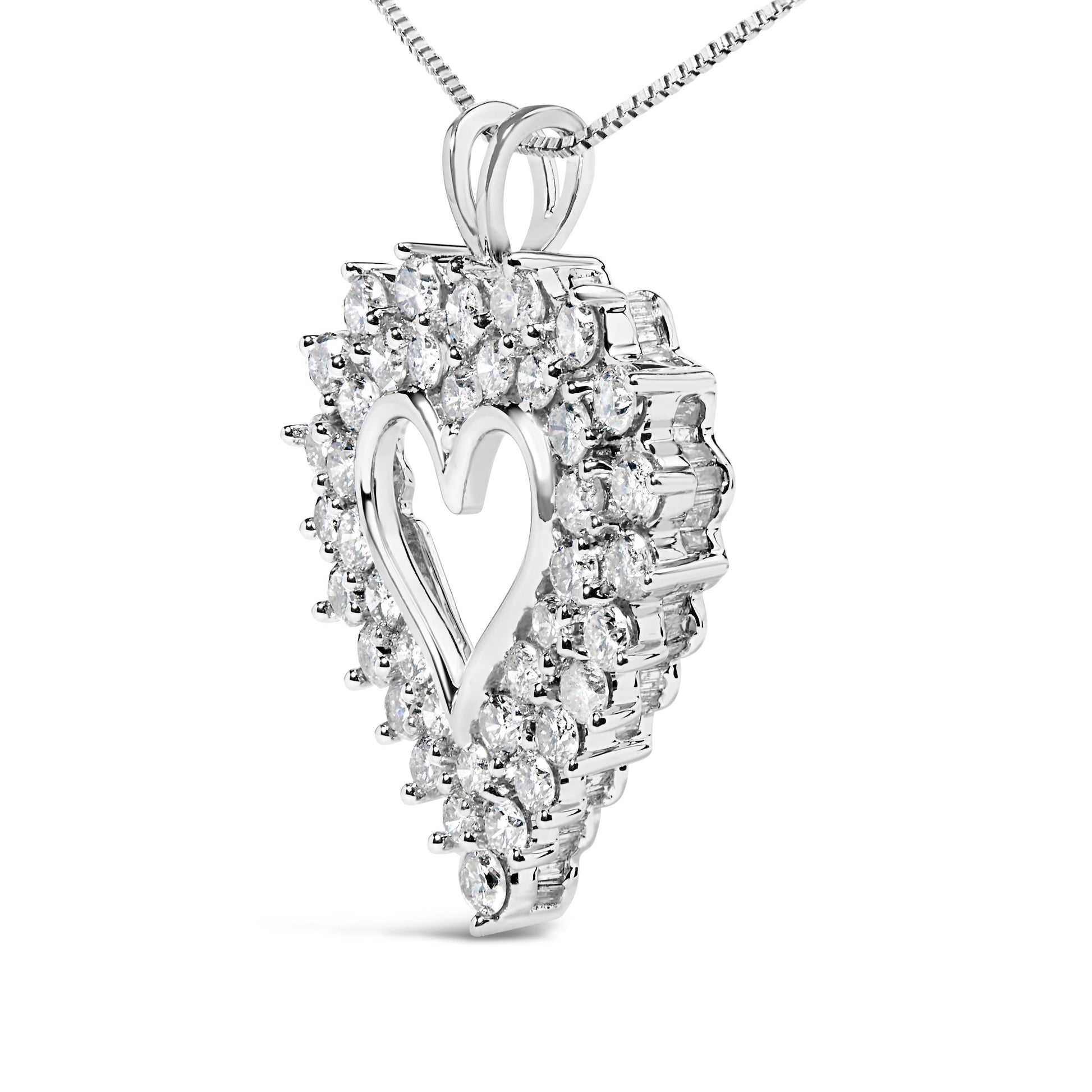925 Sterling Silver 4.0 Cttw Diamond Two Row Open Heart 18" Pendant Necklace (I-J Color, I2-I3 Clarity) Bids.com
