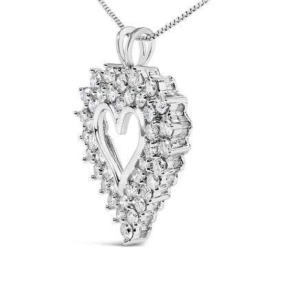 925 Sterling Silver 4.0 Cttw Diamond Two Row Open Heart 18" Pendant Necklace (I-J Color, I2-I3 Clarity) Bids.com