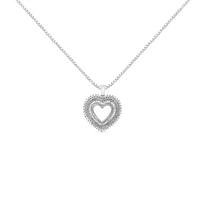 .925 Sterling Silver 1.0 Ctw Diamond Shadow Open Heart Halo 18" Pendant Necklace (I-J Color, I1-I2 Clarity) Bids.com