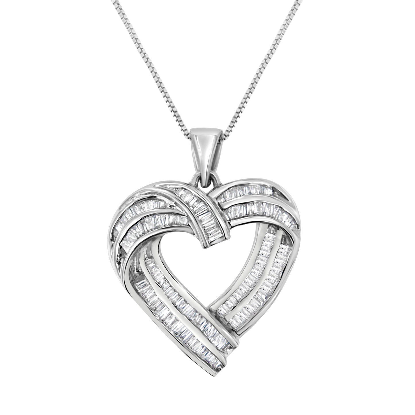Sterling Silver 7/8 cttw Baguette Diamond Heart Pendant Necklace (I-J, I2-I3) Bids.com