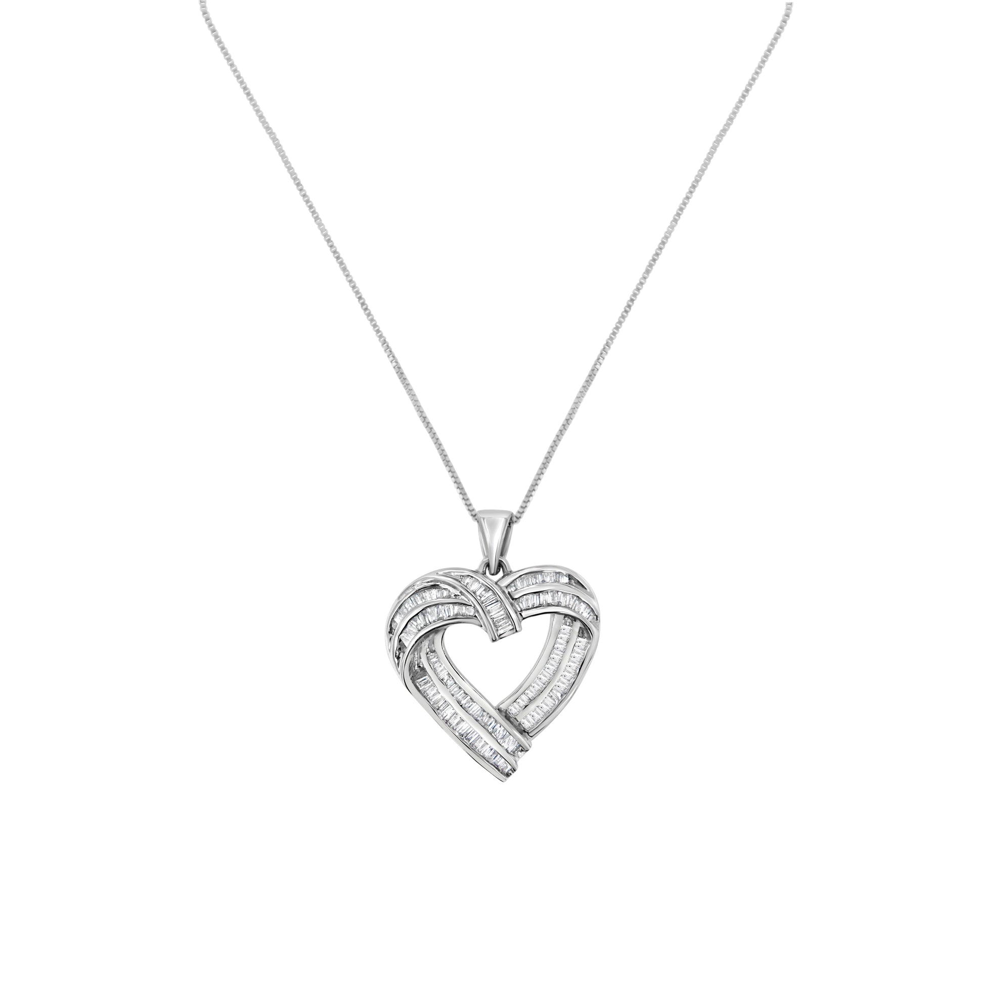 Sterling Silver 7/8 cttw Baguette Diamond Heart Pendant Necklace (I-J, I2-I3) Bids.com