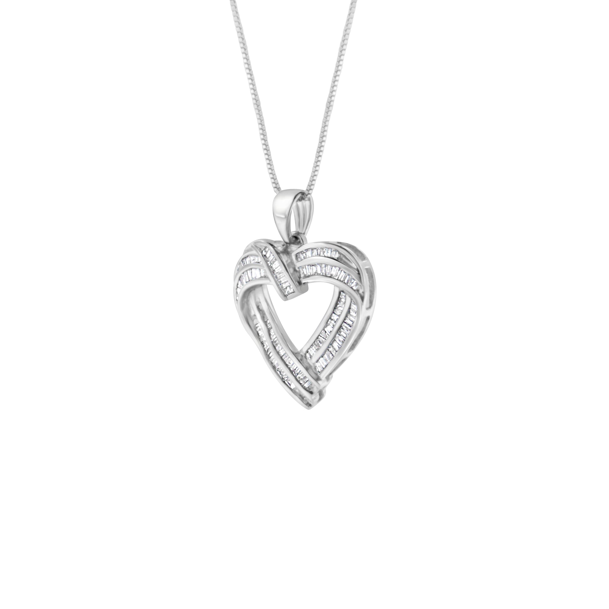 Sterling Silver 7/8 cttw Baguette Diamond Heart Pendant Necklace (I-J, I2-I3) Bids.com