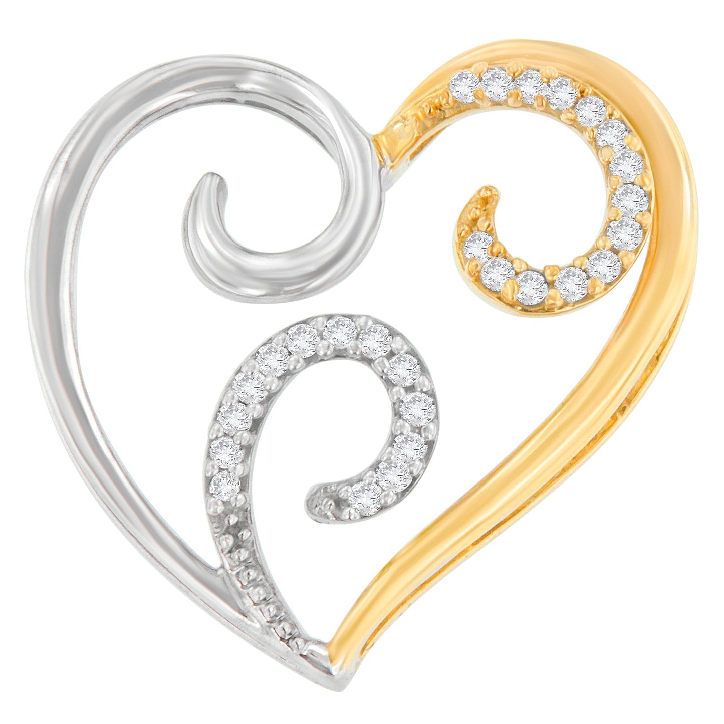 10K Two-Toned Gold 1/10 cttw Round Cut Diamond Swirl Heart Accent Pendant Necklace (H-I, I1-I2) Bids.com