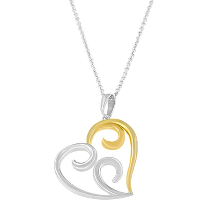 10K Yellow Gold Over .925 Sterling Silver Open Heart with Swirls 18" Box Chain Pendant Necklace Bids.com