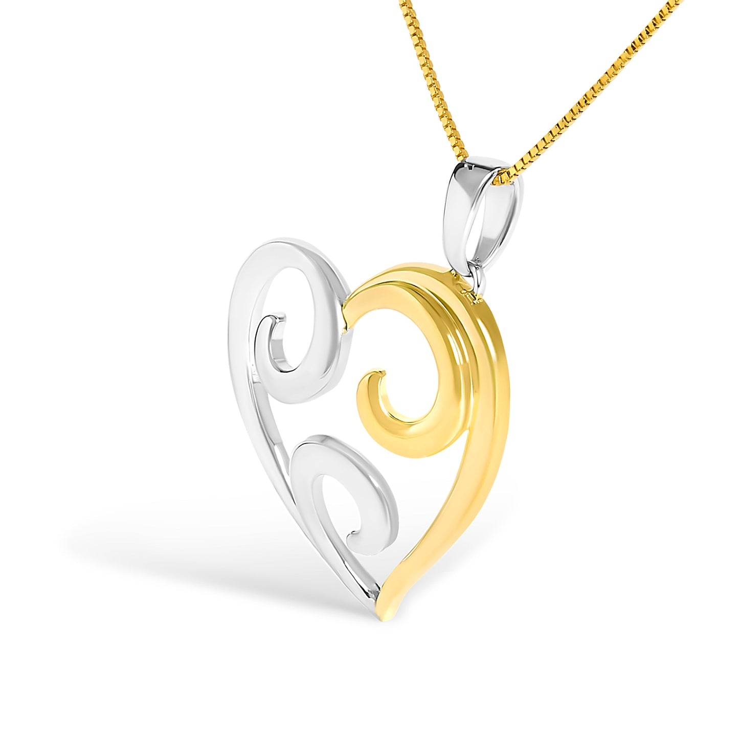 10K Yellow Gold Over .925 Sterling Silver Open Heart with Swirls 18" Box Chain Pendant Necklace Bids.com