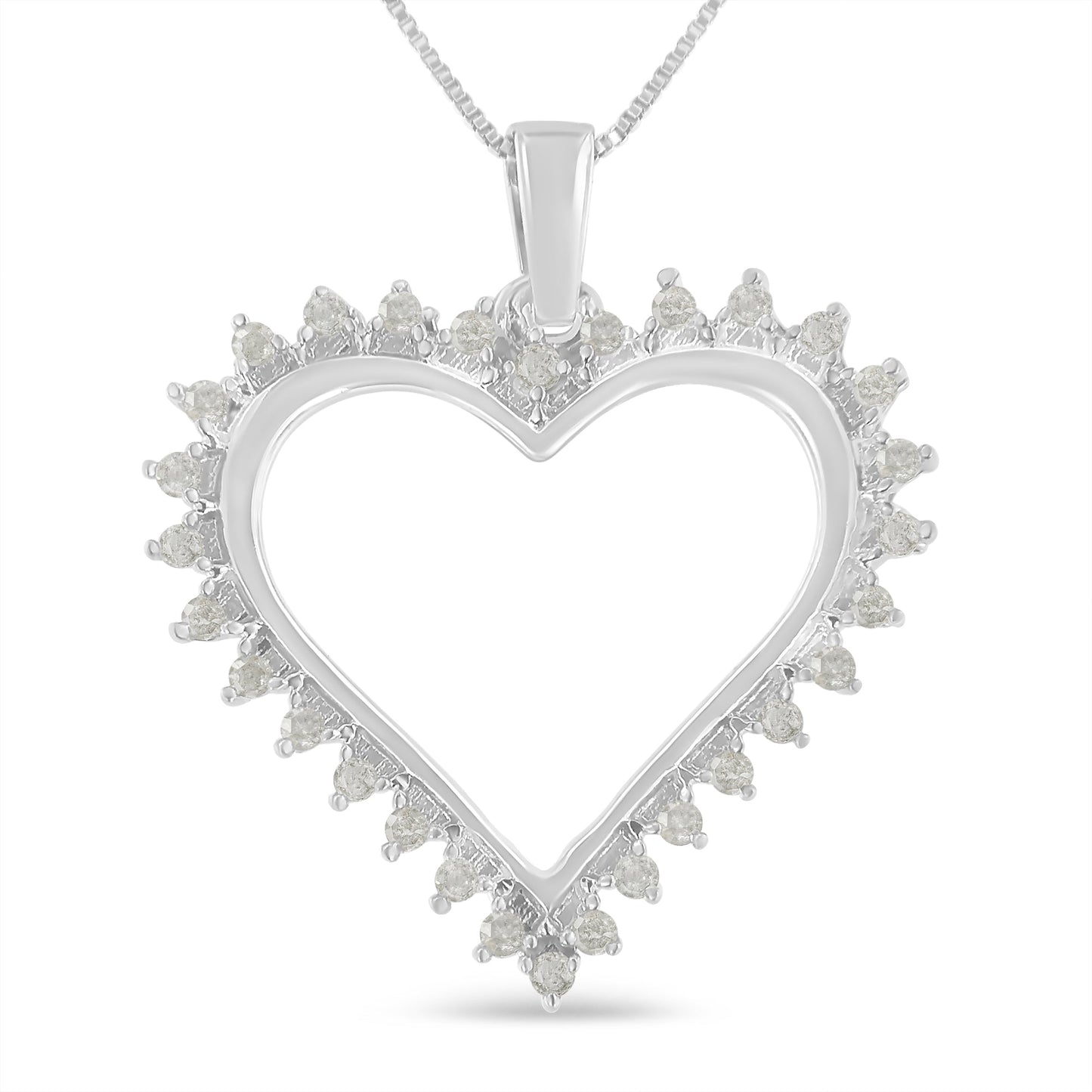 .925 Sterling Silver 1/4 cttw 3-Prong Diamond Open Heart 18" Pendant Necklace (I-J Color, I3 Clarity) Bids.com