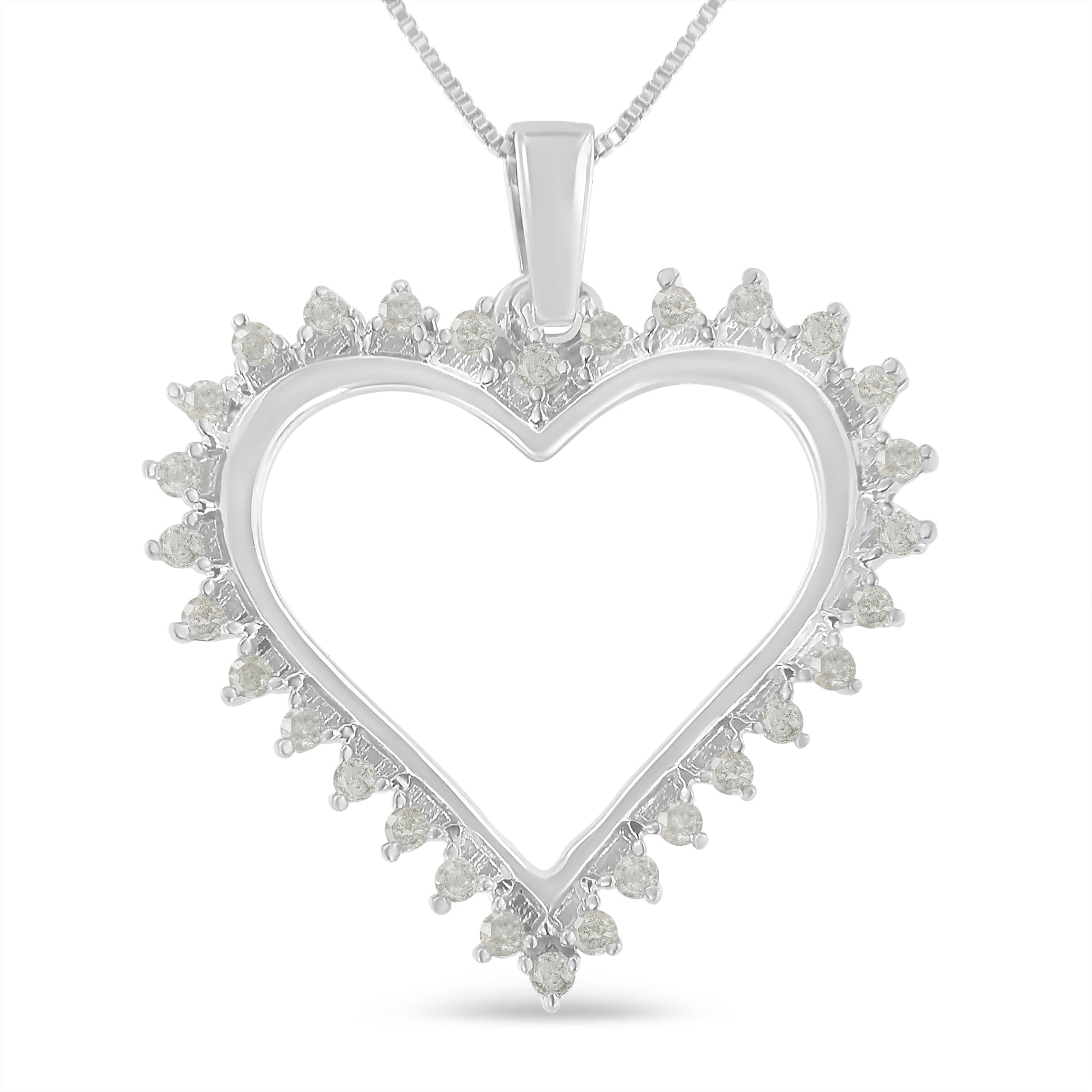 .925 Sterling Silver 1/4 cttw 3-Prong Diamond Open Heart 18" Pendant Necklace (I-J Color, I3 Clarity) Bids.com