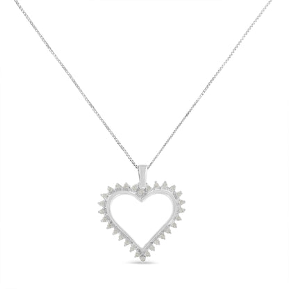 .925 Sterling Silver 1/4 cttw 3-Prong Diamond Open Heart 18" Pendant Necklace (I-J Color, I3 Clarity) Bids.com