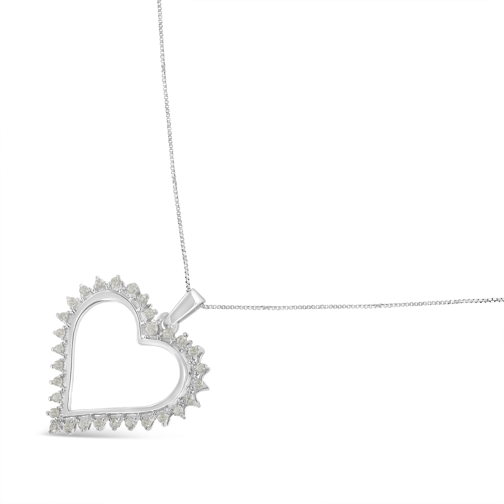 .925 Sterling Silver 1/4 cttw 3-Prong Diamond Open Heart 18" Pendant Necklace (I-J Color, I3 Clarity) Bids.com