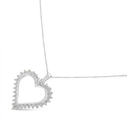 .925 Sterling Silver 1/4 cttw 3-Prong Diamond Open Heart 18" Pendant Necklace (I-J Color, I3 Clarity) Bids.com