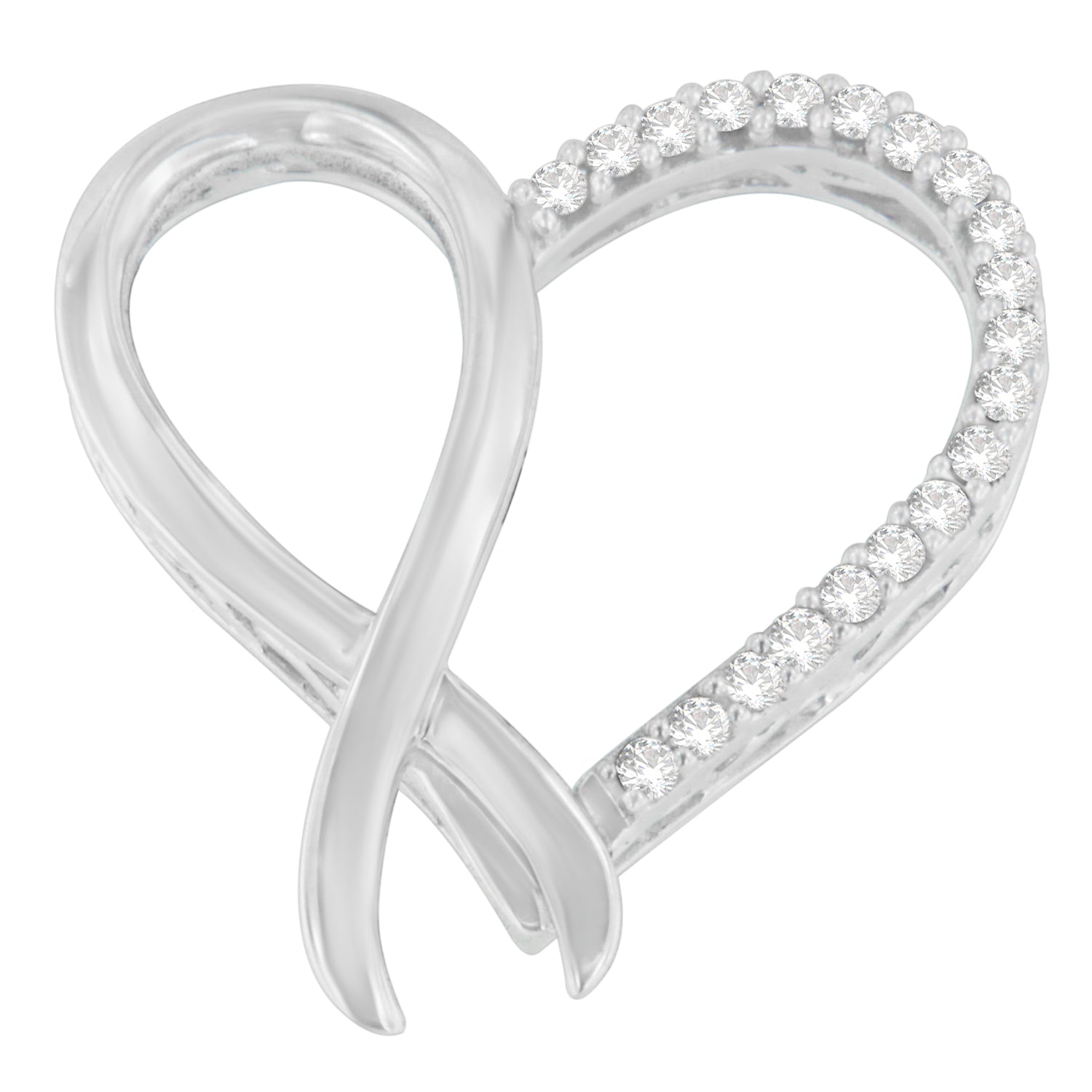 .925 Sterling Silver 1/4 cttw Round Cut Diamond Ribbon and Heart Accent Pendant Necklace (H-I, I2-I3) Bids.com