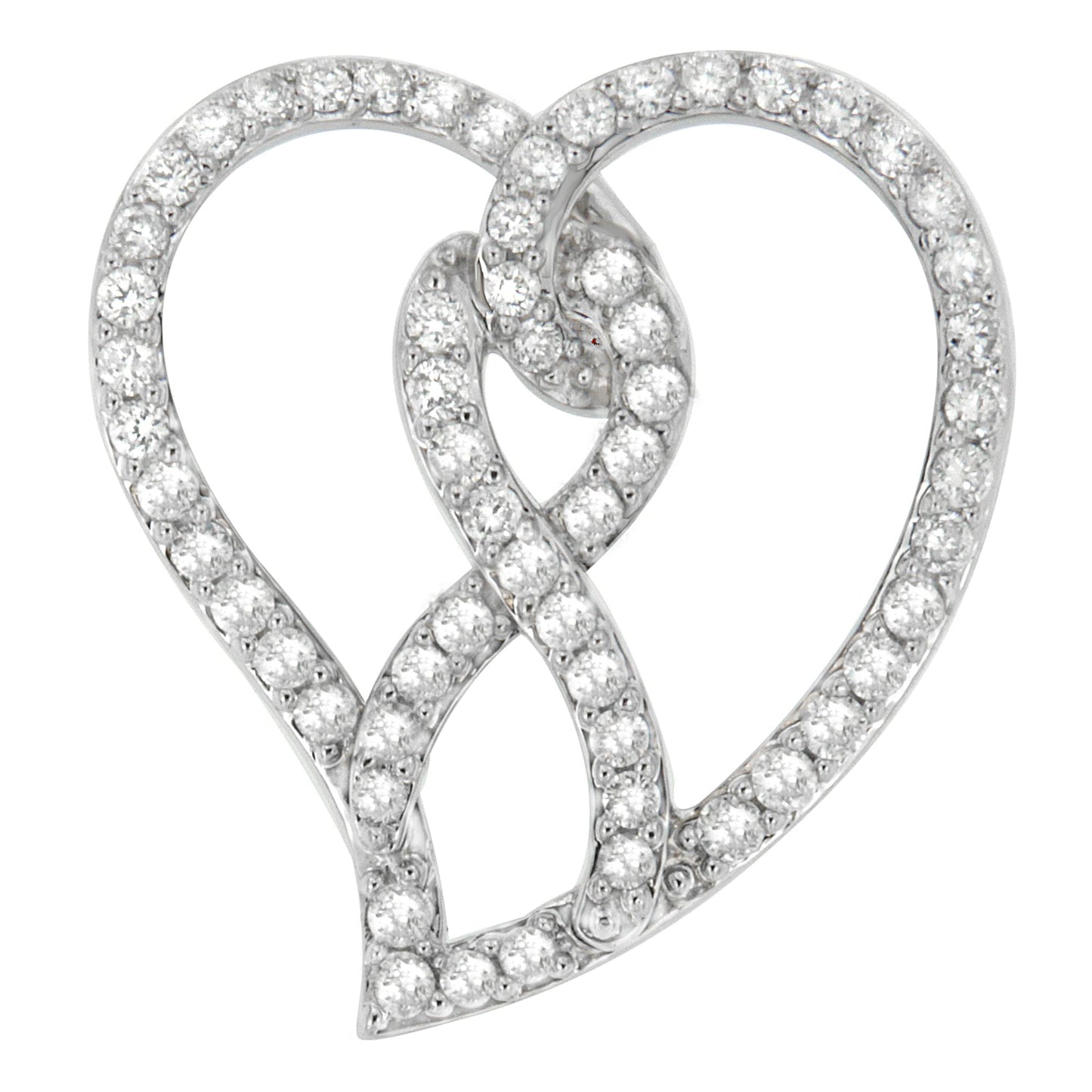 14K White Gold 1.0 Cttw White Diamond Awareness Ribbon & Open Heart 18" Pendant Necklace (H-I Color, I1-I2 Clarity) - White Diamond Ribbon Bids.com