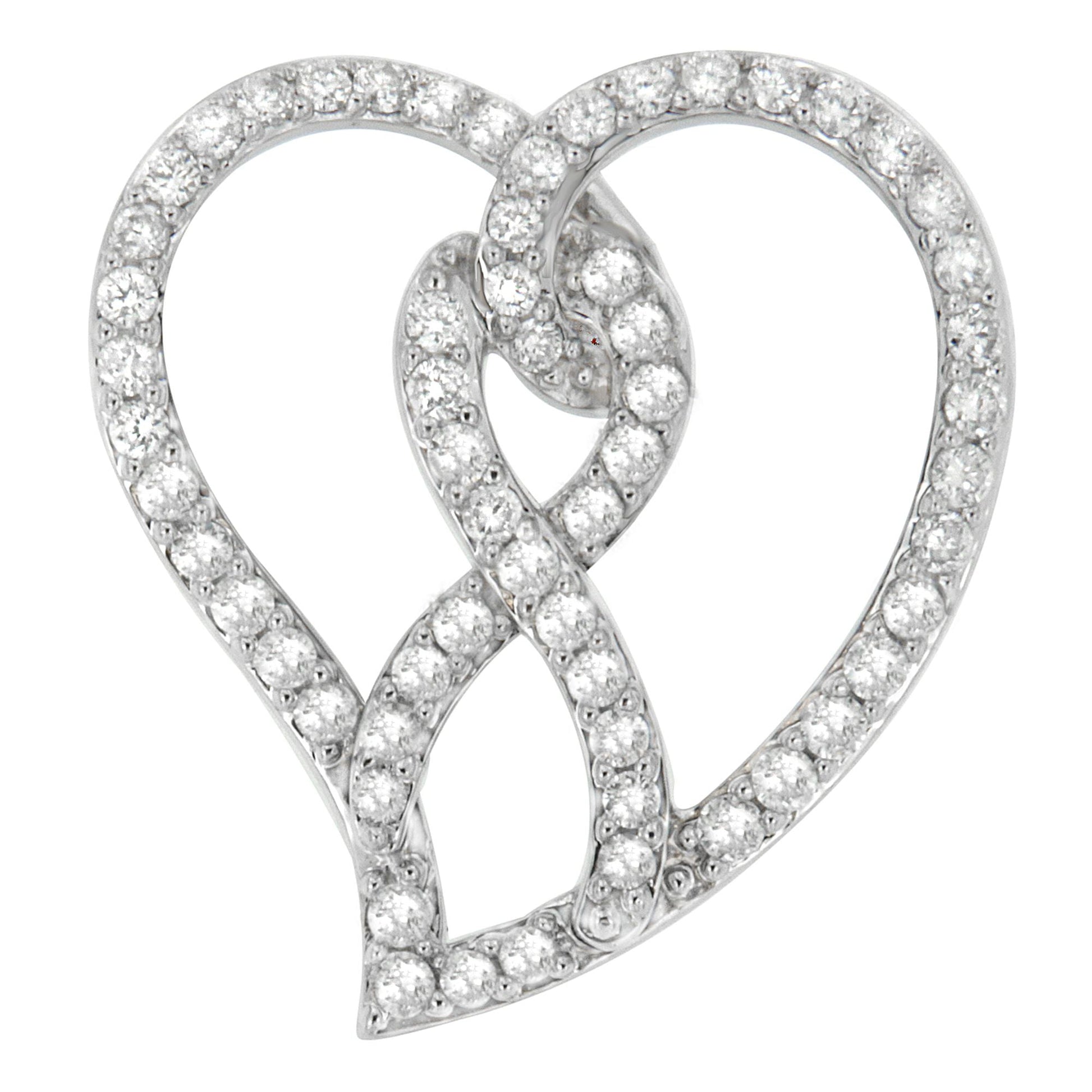 14K White Gold 1.0 Cttw White Diamond Awareness Ribbon & Open Heart 18" Pendant Necklace (H-I Color, I1-I2 Clarity) - White Diamond Ribbon Bids.com