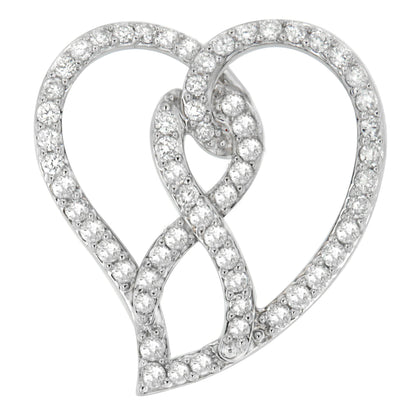 14K White Gold 1.0 Cttw White Diamond Awareness Ribbon & Open Heart 18" Pendant Necklace (H-I Color, I1-I2 Clarity) - White Diamond Ribbon Bids.com