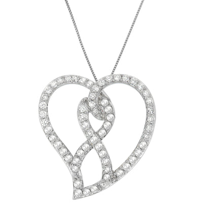 14K White Gold 1.0 Cttw White Diamond Awareness Ribbon & Open Heart 18" Pendant Necklace (H-I Color, I1-I2 Clarity) - White Diamond Ribbon Bids.com