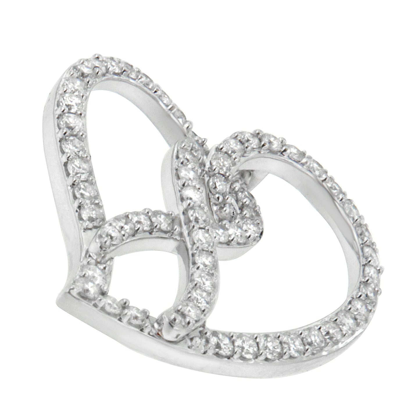 14K White Gold 1.0 Cttw White Diamond Awareness Ribbon & Open Heart 18" Pendant Necklace (H-I Color, I1-I2 Clarity) - White Diamond Ribbon Bids.com