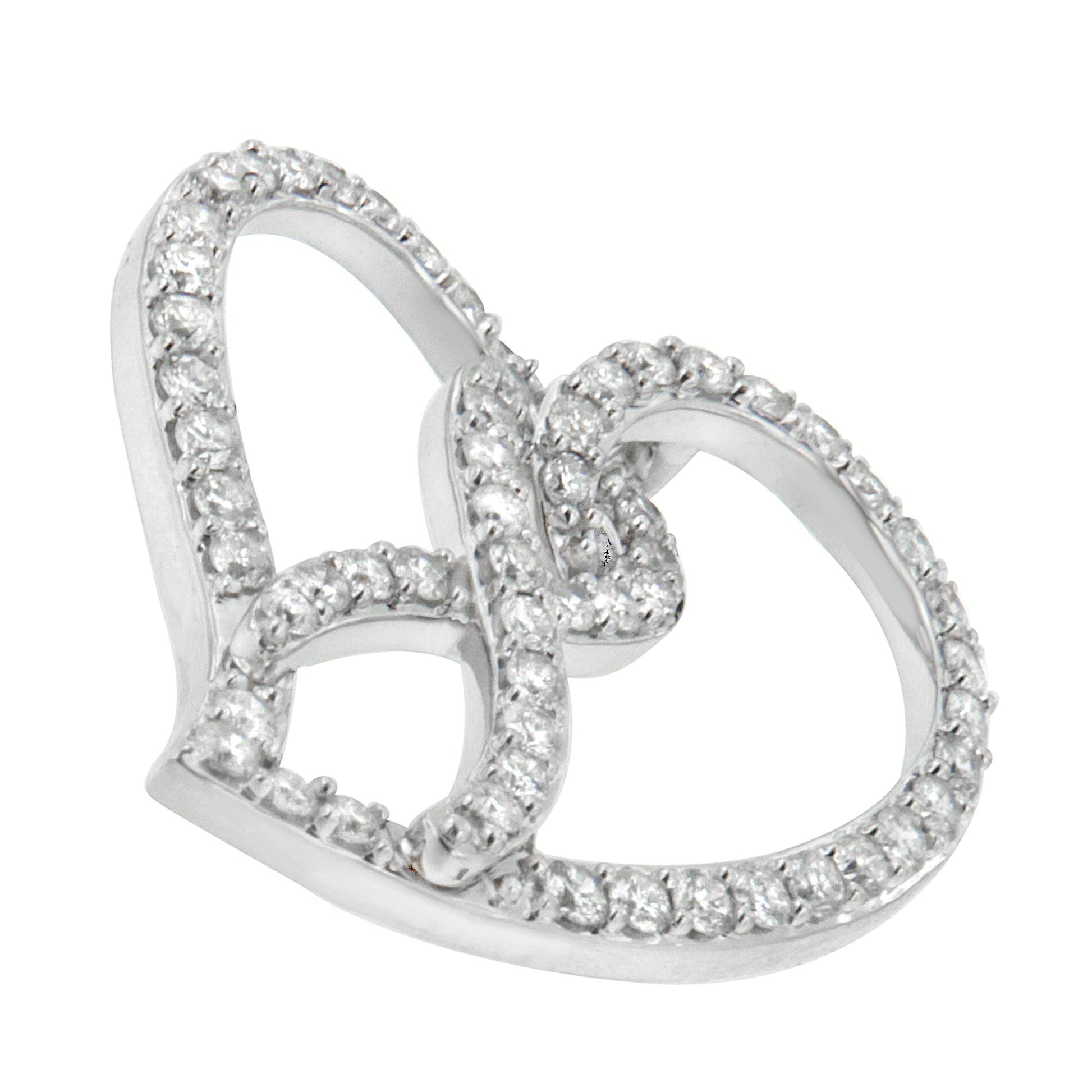 14K White Gold 1.0 Cttw White Diamond Awareness Ribbon & Open Heart 18" Pendant Necklace (H-I Color, I1-I2 Clarity) - White Diamond Ribbon Bids.com