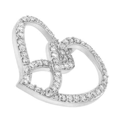 14K White Gold 1.0 Cttw White Diamond Awareness Ribbon & Open Heart 18" Pendant Necklace (H-I Color, I1-I2 Clarity) - White Diamond Ribbon Bids.com