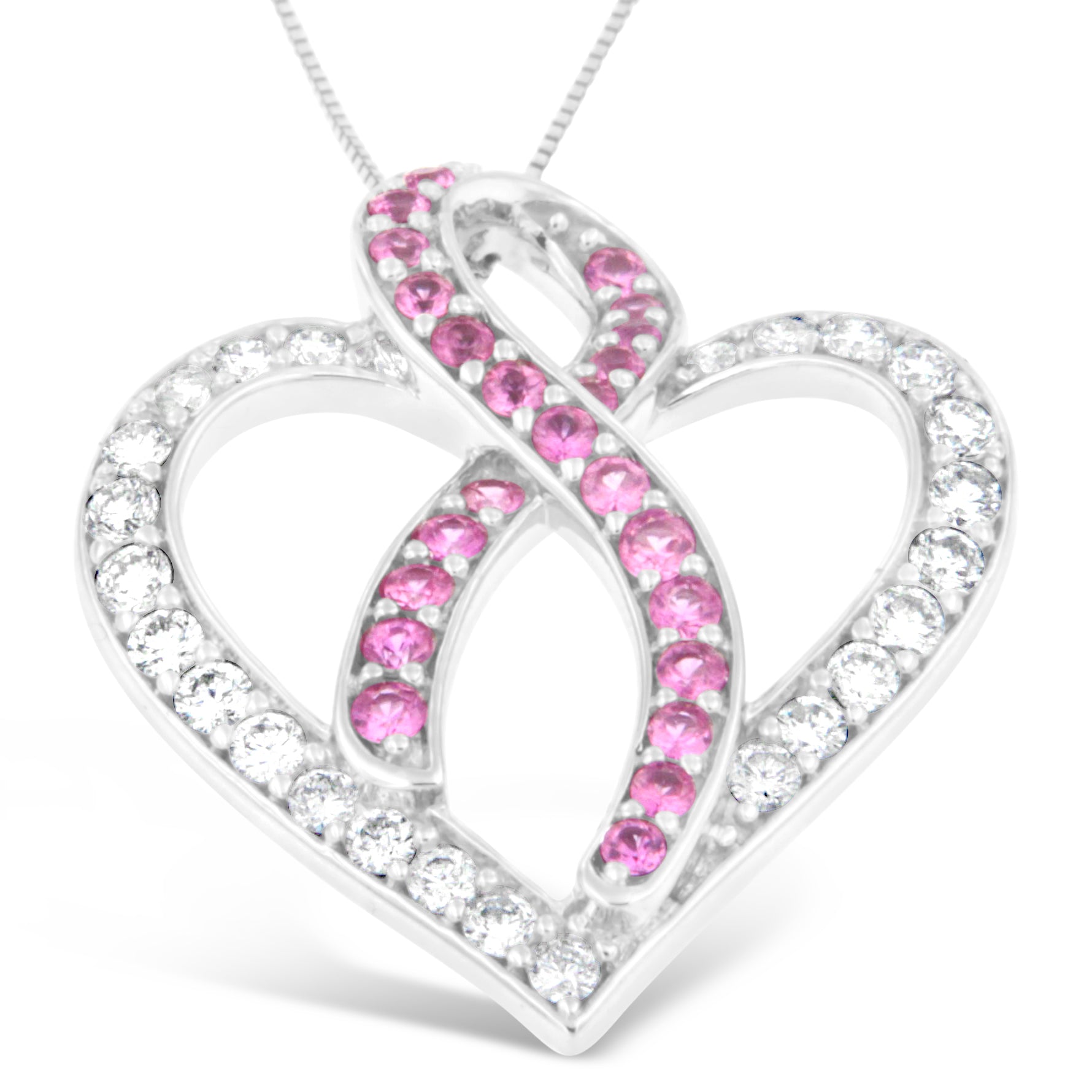 14K White Gold 1ct. TGW Diamond And Pink Sapphire Gemstone Pendant Necklace (G-H, SI2-I1) Bids.com