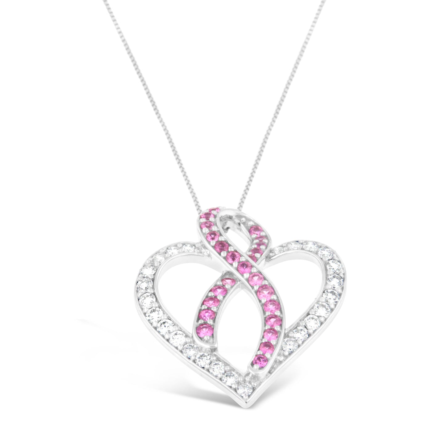 14K White Gold 1ct. TGW Diamond And Pink Sapphire Gemstone Pendant Necklace (G-H, SI2-I1) Bids.com