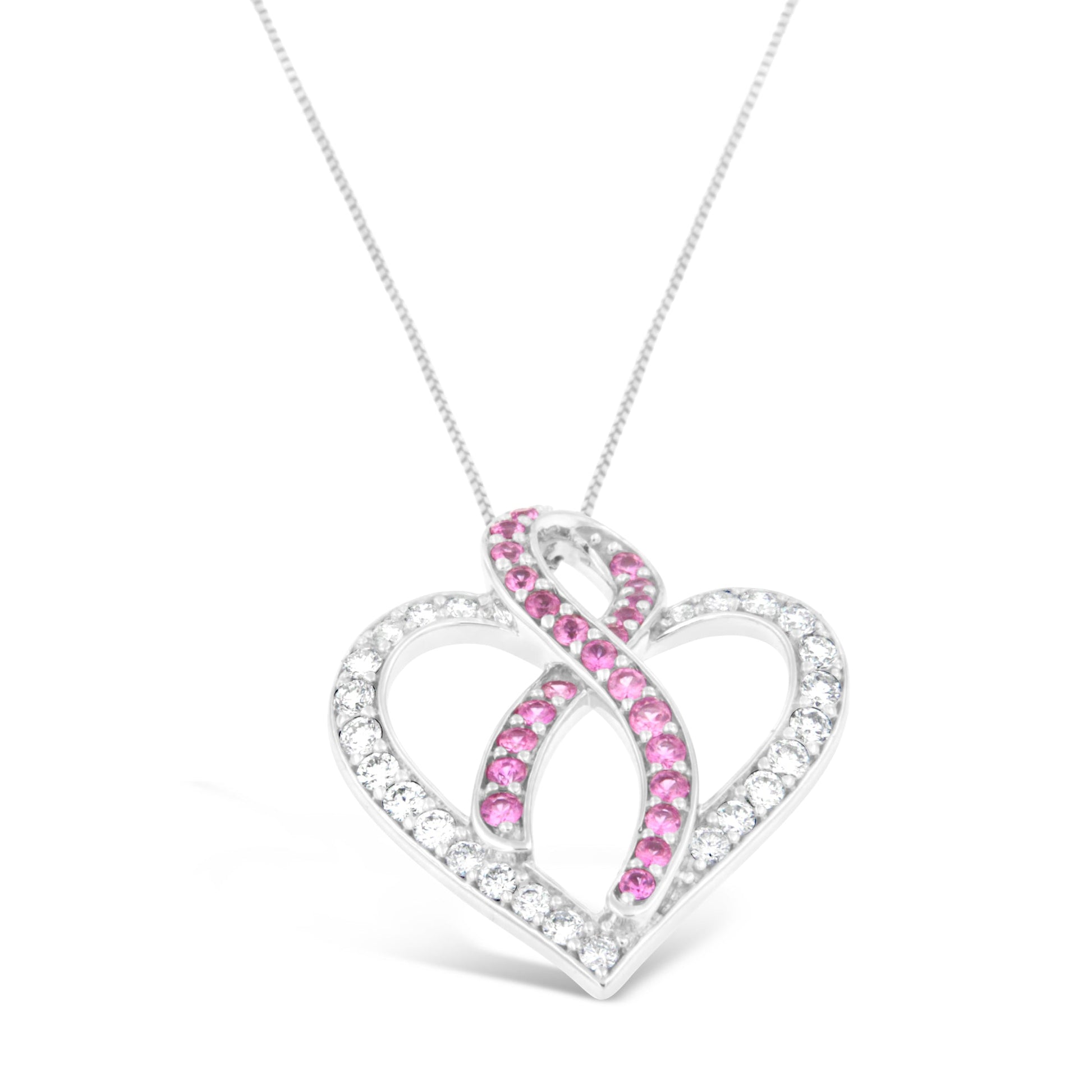 14K White Gold 1ct. TGW Diamond And Pink Sapphire Gemstone Pendant Necklace (G-H, SI2-I1) Bids.com