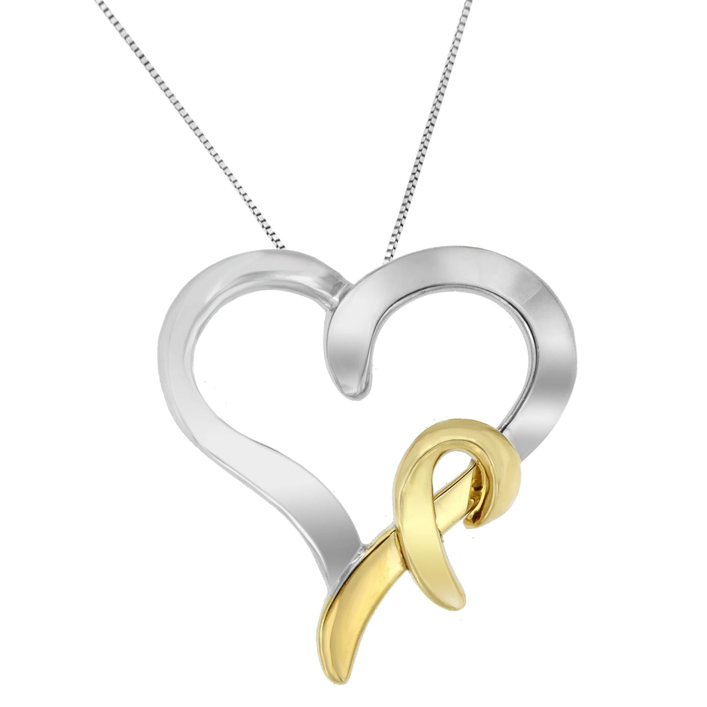 .925 Sterling Silver and 14K Yellow Gold Two-Tone Heart Shaped Pendant Necklace Bids.com