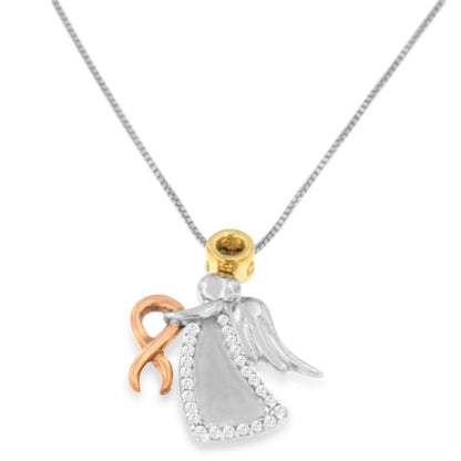10K Tri-Color Gold Diamond-Accented Angel Awareness Ribbon Pendant Necklace (H-I Color, I1-I2 Clarity) Bids.com