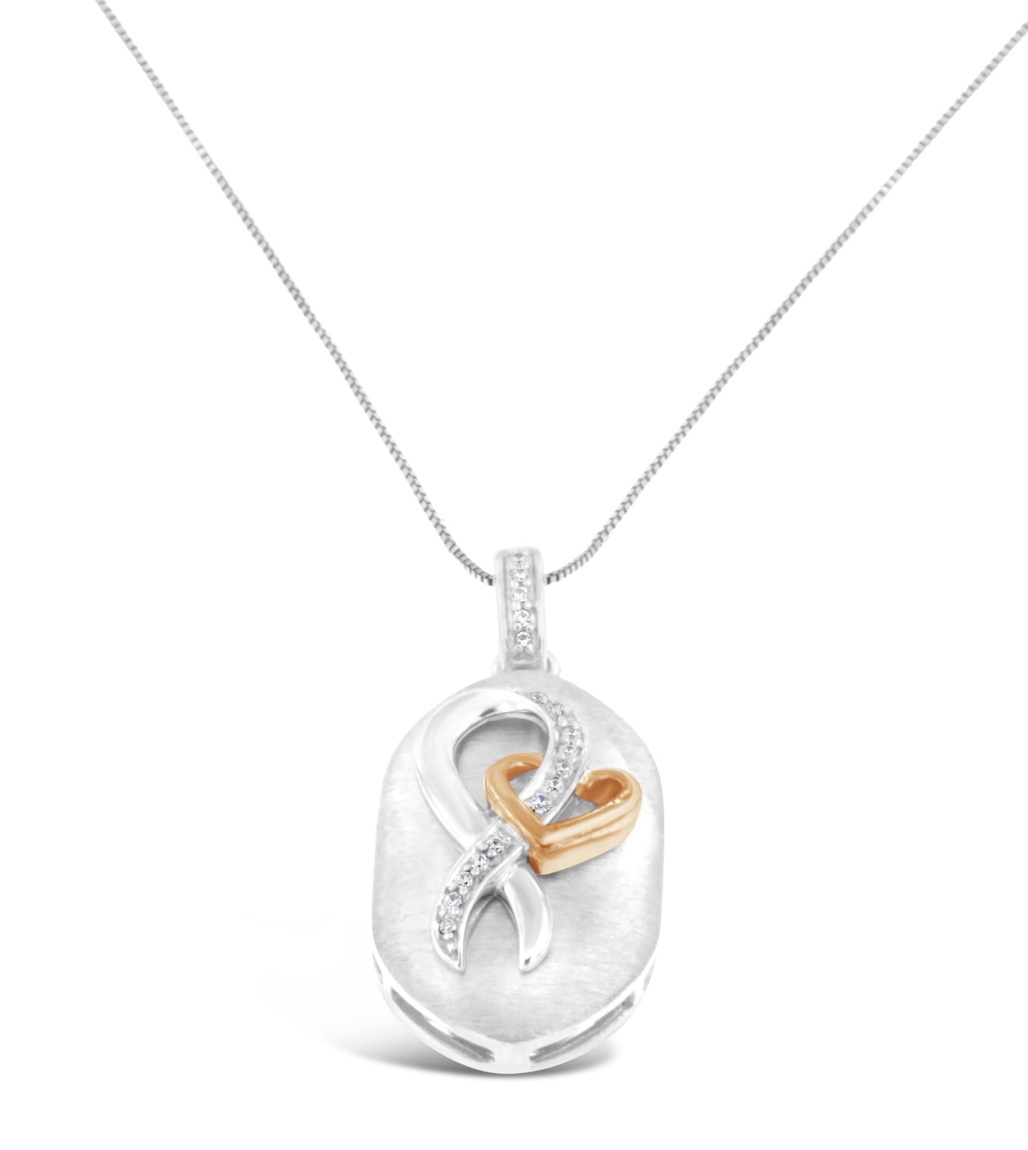 10k Rose Gold and Sterling Silver 1/10ct TDW Round Cut Diamond Interlocked Heart and Ribbon Pendant Necklace (H-I, I1-I2) Bids.com