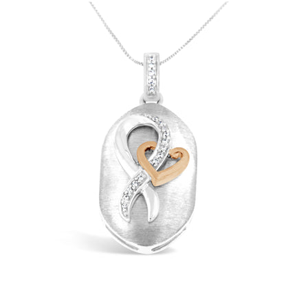 10k Rose Gold and Sterling Silver 1/10ct TDW Round Cut Diamond Interlocked Heart and Ribbon Pendant Necklace (H-I, I1-I2) Bids.com