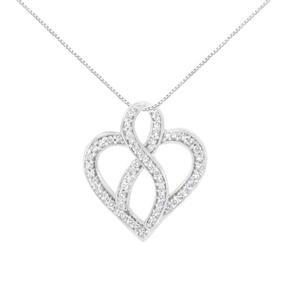 14K White Gold 1/4 cttw Round Cut Diamond Heart and Ribbon Center Pendant Necklace (H-I, I1-I2) Bids.com
