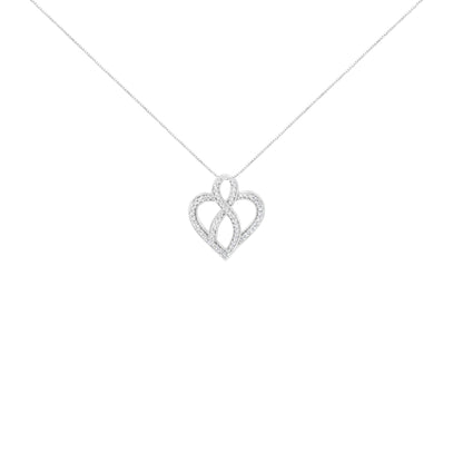 14K White Gold 1/4 cttw Round Cut Diamond Heart and Ribbon Center Pendant Necklace (H-I, I1-I2) Bids.com
