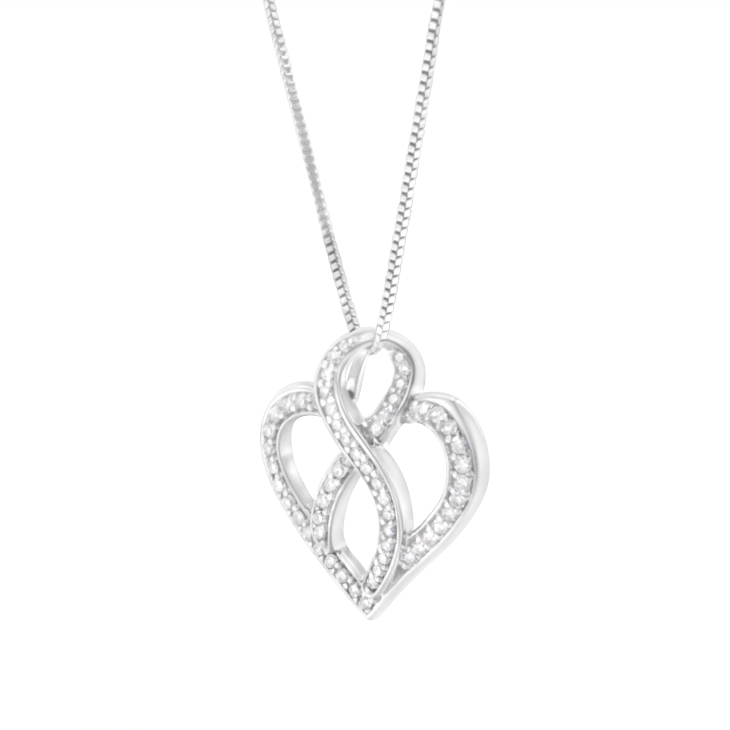 14K White Gold 1/4 cttw Round Cut Diamond Heart and Ribbon Center Pendant Necklace (H-I, I1-I2) Bids.com