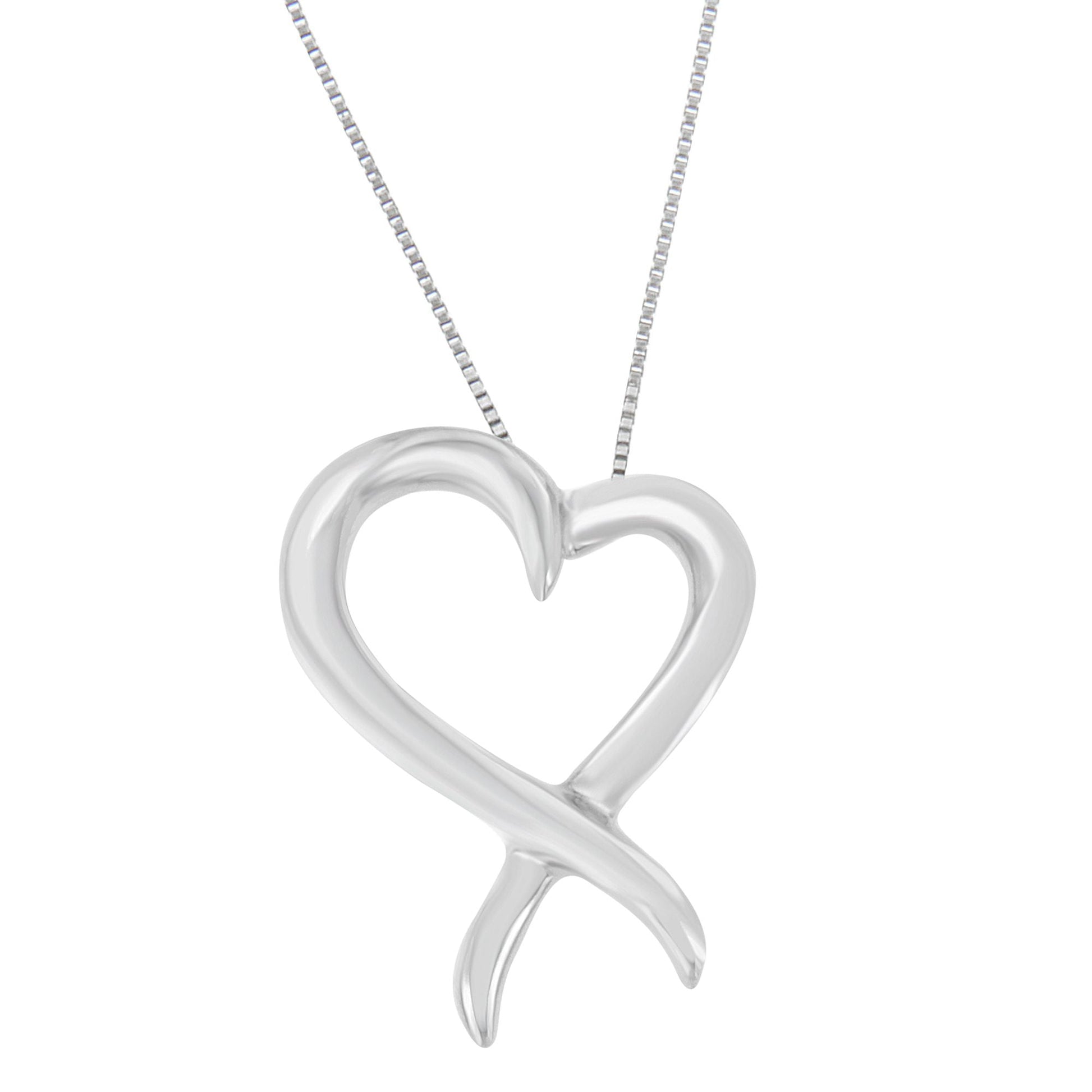 .925 Sterling Silver Open Heart-Shaped Awareness Ribbon Pendant Necklace Bids.com