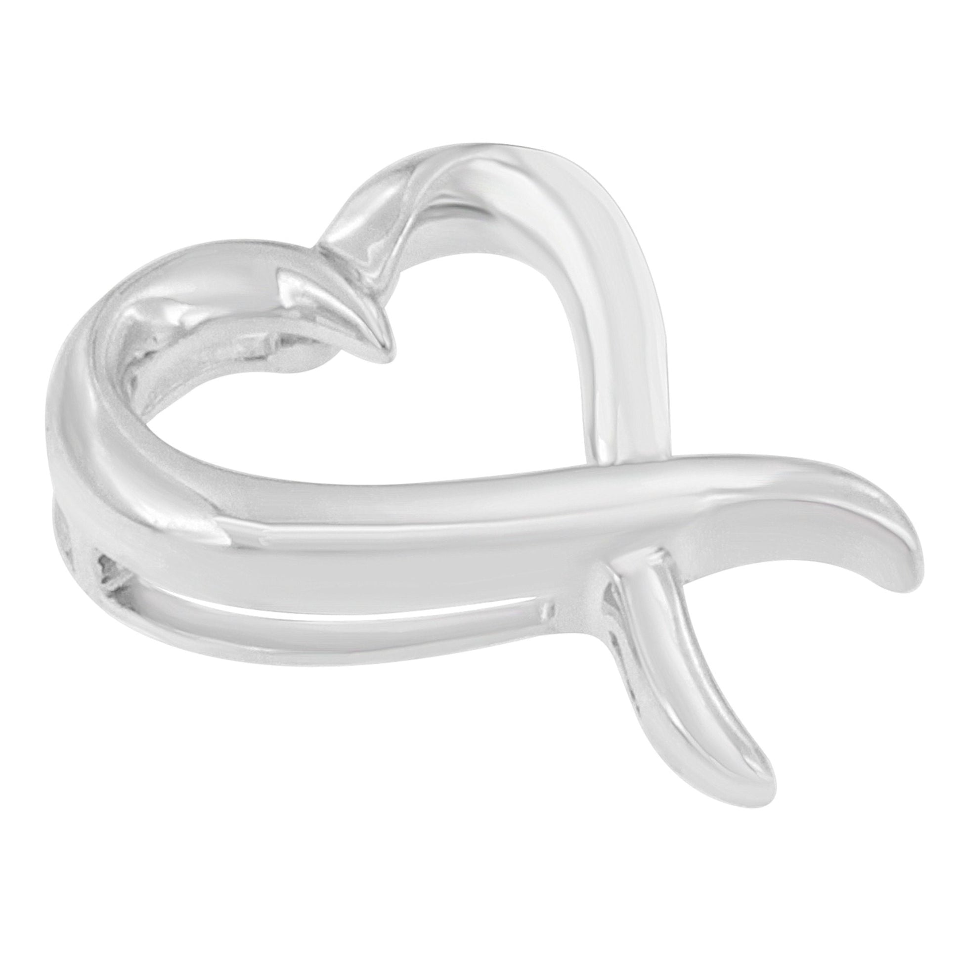 .925 Sterling Silver Open Heart-Shaped Awareness Ribbon Pendant Necklace Bids.com