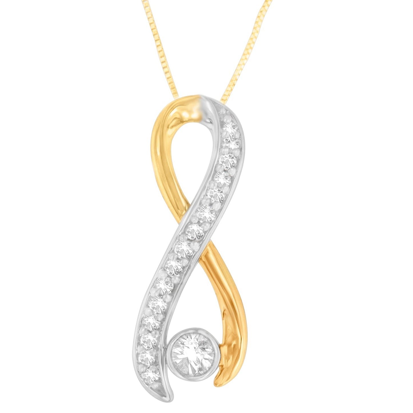 10K Two-Tone Gold 1/5 cttw Diamond Radiant Ribbon Pendant Necklace (H-I, I1-I2) Bids.com