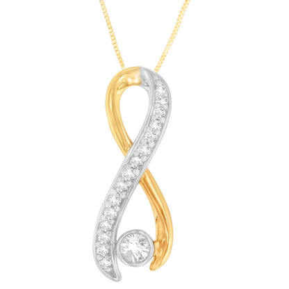 10K Two-Tone Gold 1/5 cttw Diamond Radiant Ribbon Pendant Necklace (H-I, I1-I2) Bids.com