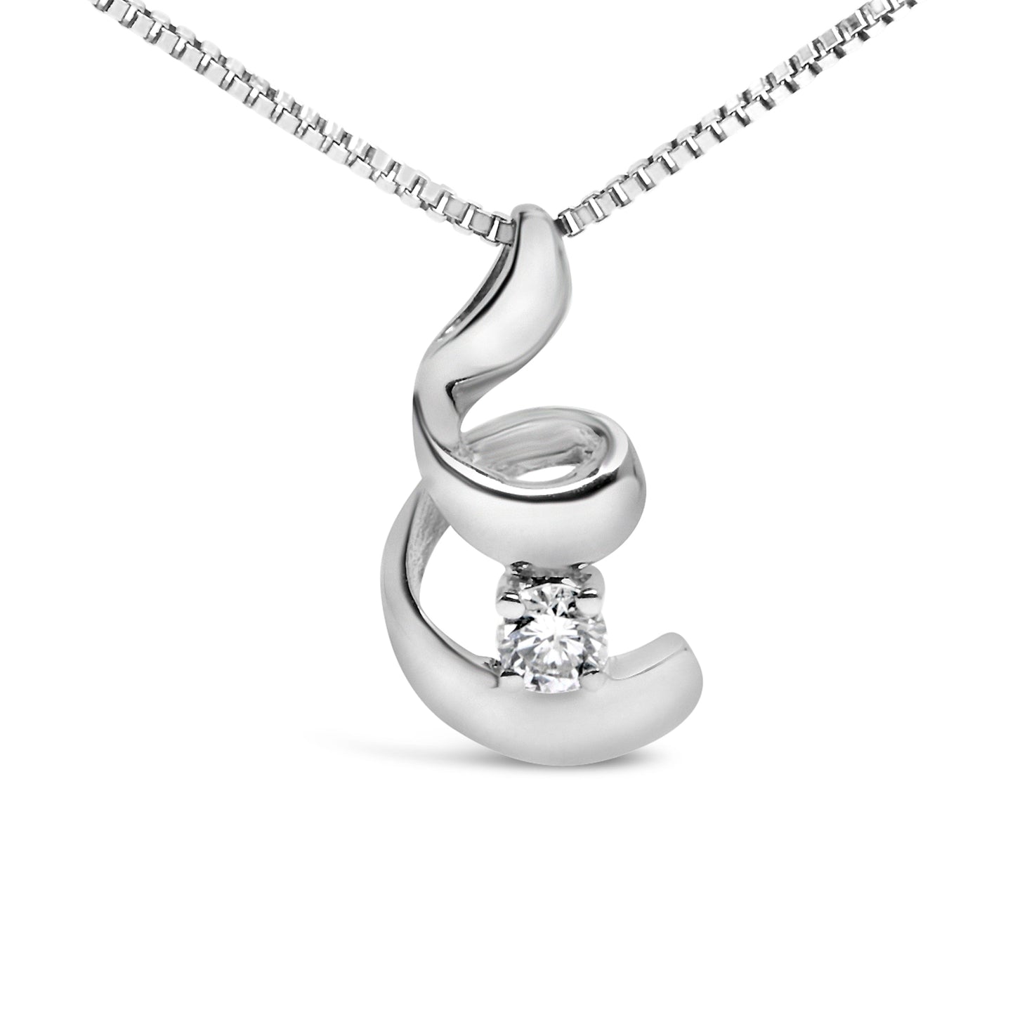 10K White Gold 1/10 Cttw Diamond Solitaire Spiral 18" Pendant Necklace (I-J Color, I2-I3 Clarity) Bids.com