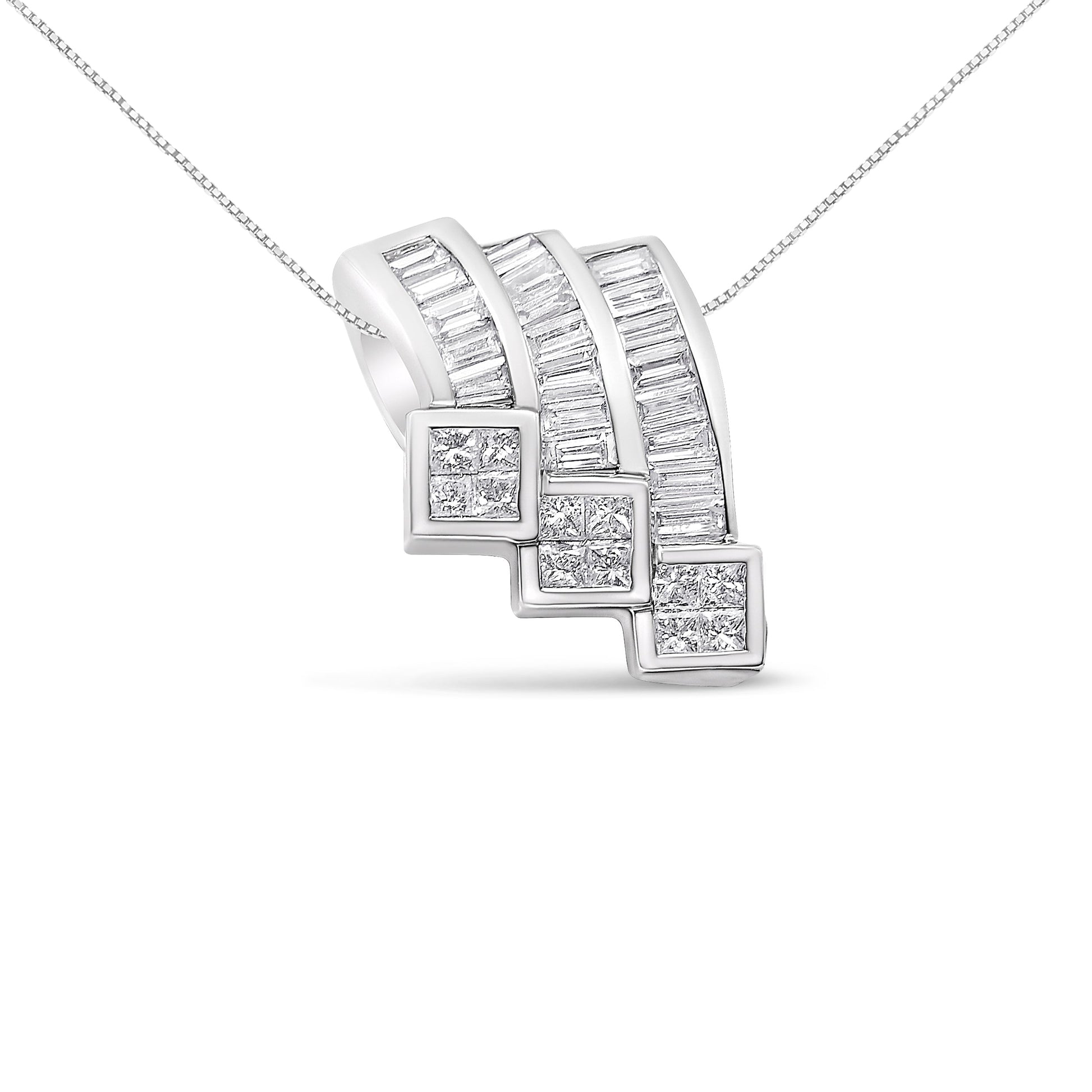 14K White Gold 1 1/2 Cttw Invisible Set Princess and Channel Set Baguette-cut Diamond Triple Curve Pendant Necklace (G-H Color, SI1-SI2 Clarity) - NO CHAIN INCLUDED Bids.com
