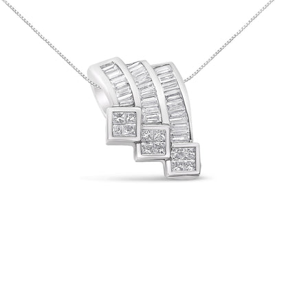14K White Gold 1 1/2 Cttw Invisible Set Princess and Channel Set Baguette-cut Diamond Triple Curve Pendant Necklace (G-H Color, SI1-SI2 Clarity) - NO CHAIN INCLUDED Bids.com