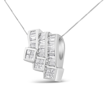 14K White Gold 1 1/2 Cttw Invisible Set Princess and Channel Set Baguette-cut Diamond Triple Curve Pendant Necklace (G-H Color, SI1-SI2 Clarity) - NO CHAIN INCLUDED Bids.com
